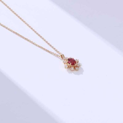18K玫瑰金天然红宝石钻石项链