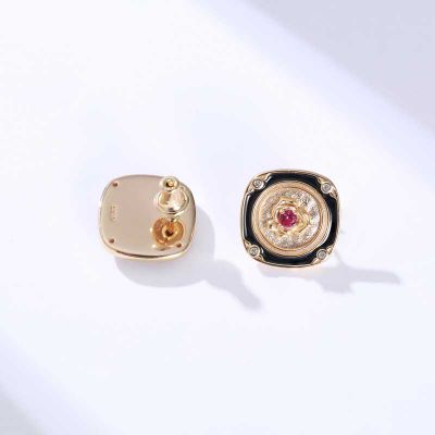 S925珐琅镶嵌彩色宝石耳钉
