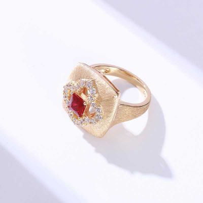 S925织纹雕金工艺镶嵌款戒指