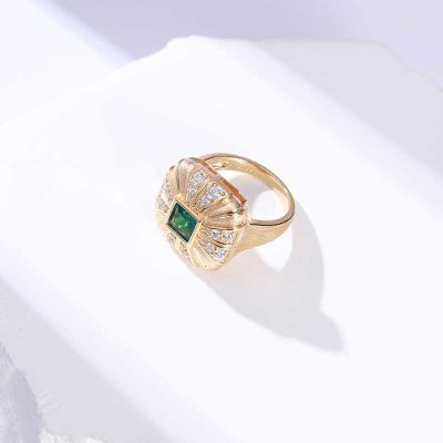 S925织纹雕金工艺镶嵌款戒指