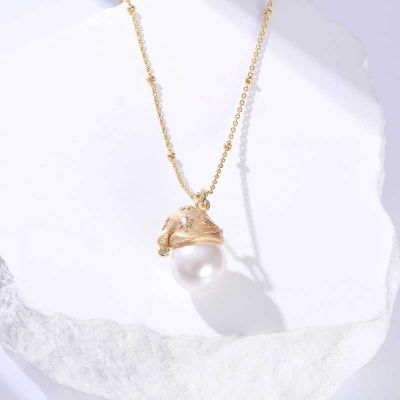 S925织纹雕金工艺珍珠项链