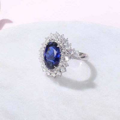 S925培育蓝宝石戒指
